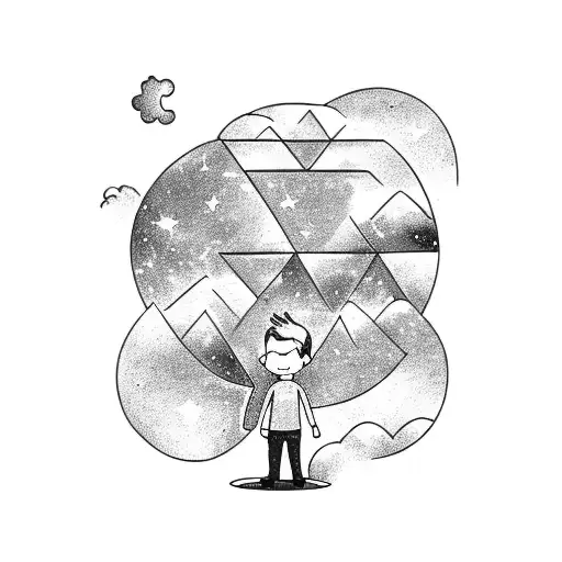 boy on cloud looking at galaxy tattoo design idea