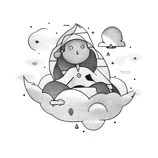 boy on cloud looking at galaxy tattoo design idea