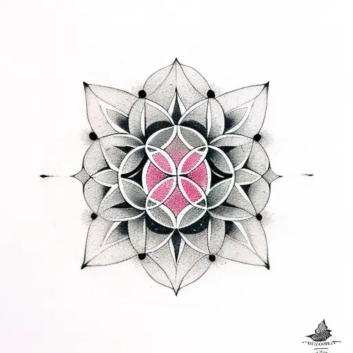 flower of life, moons, butterflies, pine cones tattoo design idea