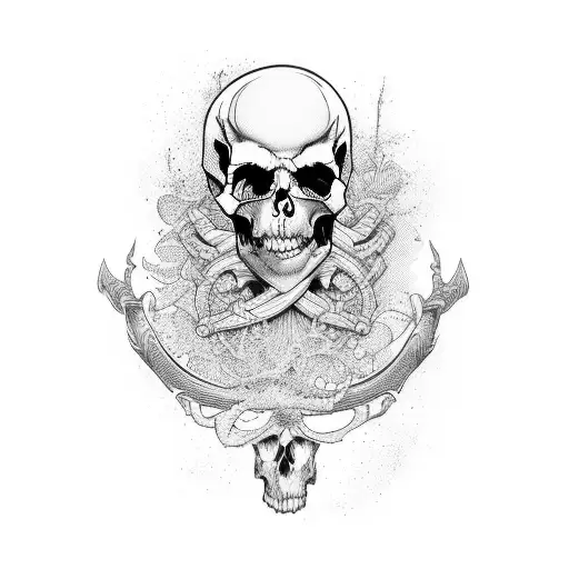 Seamless sleeve design that goes horizontally. Lots of negative space, skulls, beautiful lines tattoo design idea