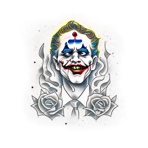 two-faced image in full face, one part of the princess's face, the second part of the joker's face tattoo design idea