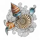 I like seashells. I think it's representing the life spiral and cycle. Its hard-to-break shell makes it extraordinary at tattoo design idea