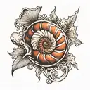 I like seashells. I think it's representing the life spiral and cycle. Its hard-to-break shell makes it extraordinary at tattoo design idea