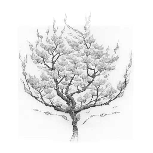 Cherry blossom tree blue fire tattoo design idea
