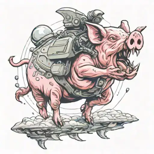 pig being abducted by aliens  tattoo design idea