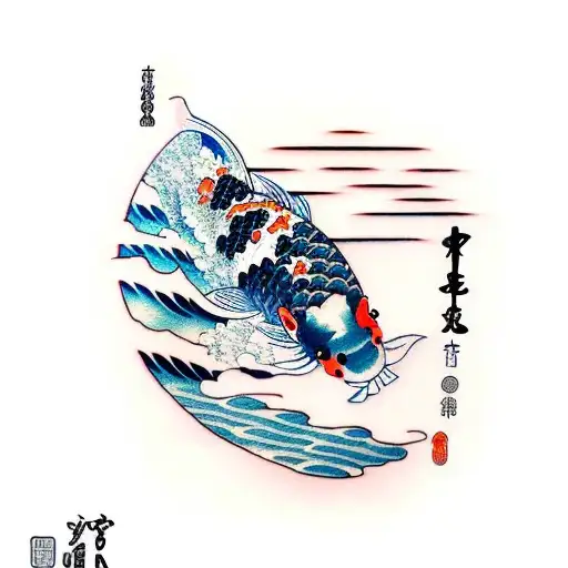 Koi Fish surfing tattoo design idea