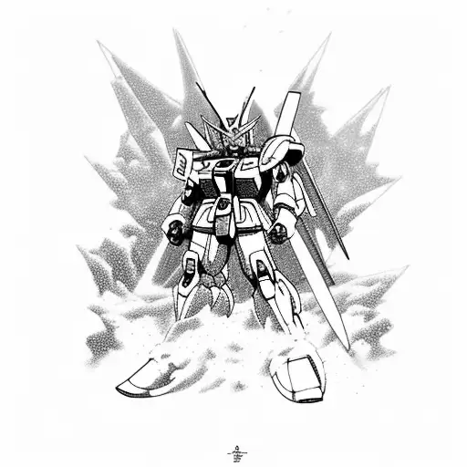 Gundam snowboarding on a mountain tattoo design idea