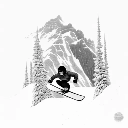 A pixelated snowboarder catching air on a mountain peak, capturing the thrill of snowboarding tattoo design idea