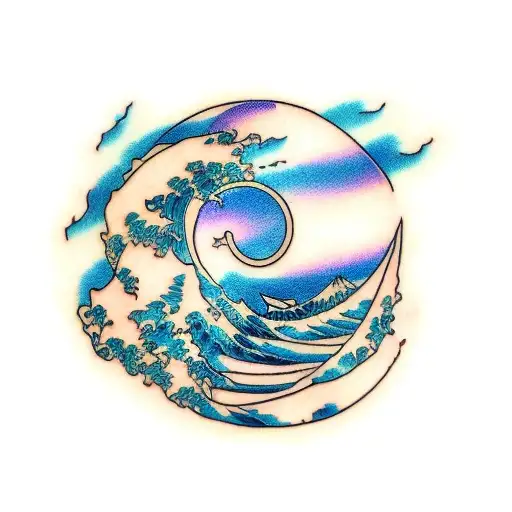 Gundam with Kanagawa waves tattoo design idea