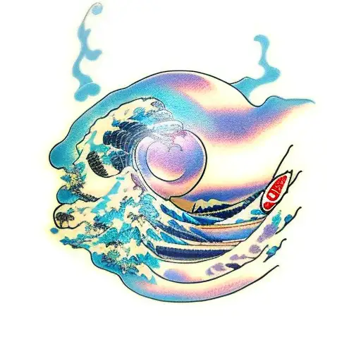 Gundam with Kanagawa waves tattoo design idea