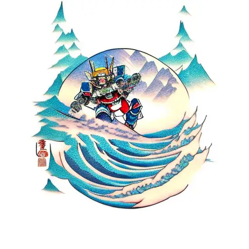 Gundam snowboarding tattoo design idea