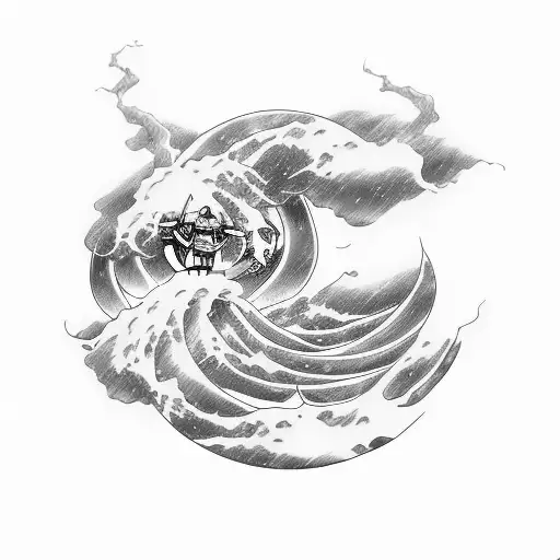 Gundam with Kanagawa waves tattoo design idea