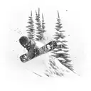 A pixelated snowboarder catching air on a mountain peak, capturing the thrill of snowboarding tattoo design idea