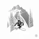 A pixelated snowboarder catching air on a mountain peak, capturing the thrill of snowboarding tattoo design idea