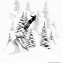 A pixelated snowboarder catching air on a mountain peak, capturing the thrill of snowboarding tattoo design idea