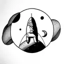  minimalist and fine line tattoo style of an astronaut sitting on a round moon below him tattoo design idea