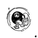  minimalist and fine line tattoo style of an astronaut sitting on a round moon below him tattoo design idea