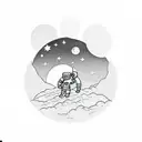  fine line tattoo style of an astronaut sitting on a round moon below him tattoo design idea