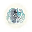  fine line tattoo style of an astronaut sitting on a round moon below him tattoo design idea