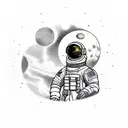  fine line tattoo style of an astronaut sitting on a round moon below him tattoo design idea
