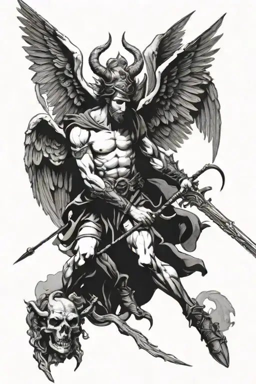 arch angel michael killing lucifer with a spear tattoo design idea