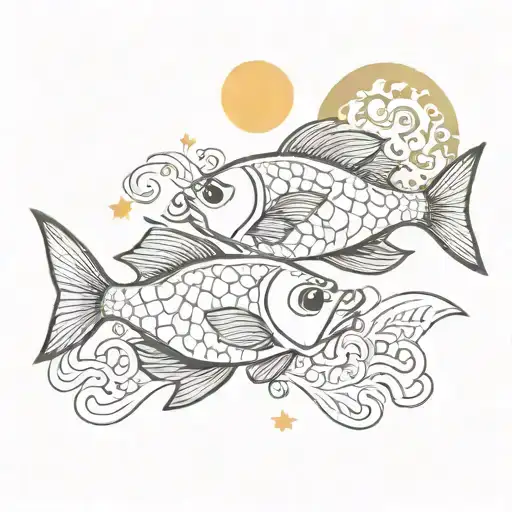 two fish pisces sun and moon  tattoo design idea