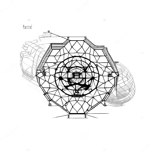 Incorporate a futuristic hospital building with technological elements tattoo design idea