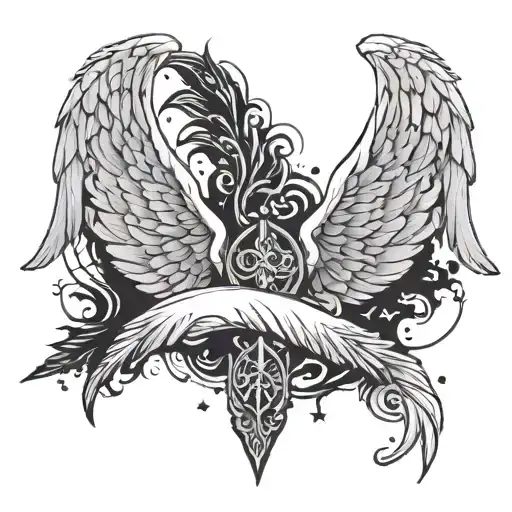 Angel wings with one half black and broken wing tattoo design idea