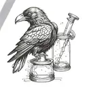 A crow perched on a chemical flask, symbolizing the balance between nature and industry tattoo design idea