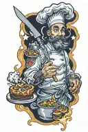full sleeve tattoo featuring chef and food elements, with US ARMY theme  tattoo design idea