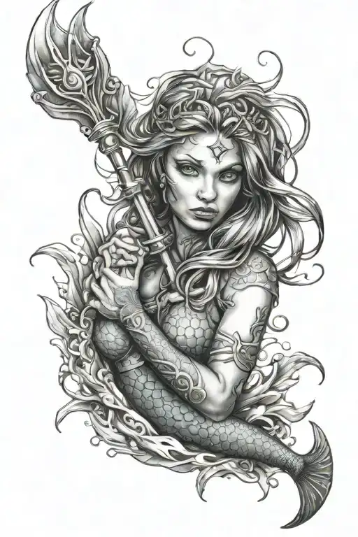 warrior mermaid  tattoo design idea