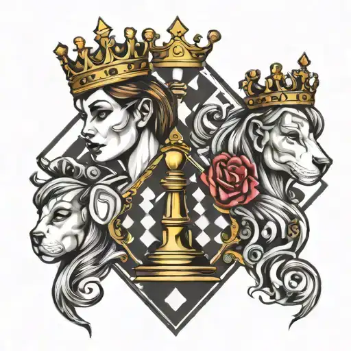 diamond with chess queen and king on the sides  tattoo design idea