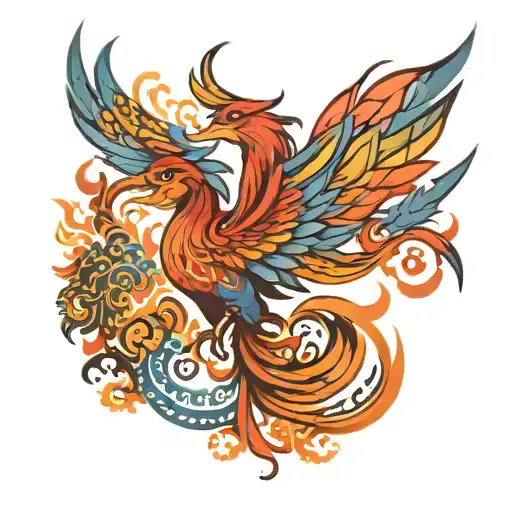 tribal background with colorful  phoenix   tattoo design idea