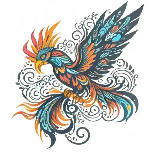 tribal background with colorful  phoenix   tattoo design idea