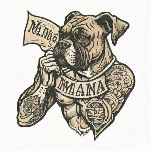 american traditional boxer bust with a banner that says "Mama Tried"  tattoo design idea