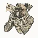 american traditional boxer bust with a banner that says "Mama Tried"  tattoo design idea