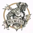 american traditional boxer bust with a banner that says "Mama Tried"  tattoo design idea