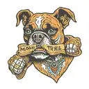 american traditional boxer bust with a banner that says "Mama Tried"  tattoo design idea