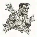 american traditional boxer bust with a banner that says "Mama Tried"  tattoo design idea