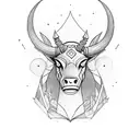 minotaur head with tattooed arms overlooking a lake by a hillside with a mother and son centaur pairing by the lake  tattoo design idea