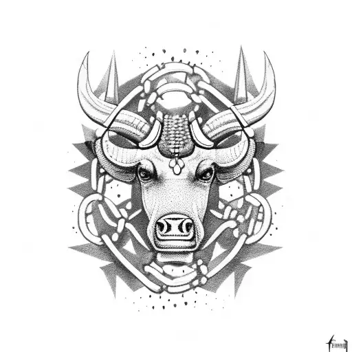 taurus with chain around his neck and few spikes with blood coming from it  tattoo design idea