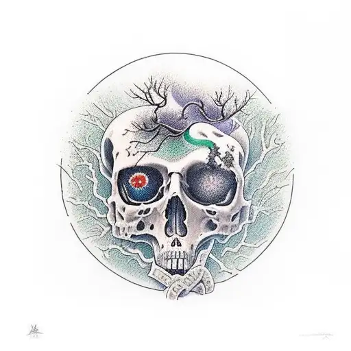 life vs death, half the tattoo is aboit life and the other half is death, a tree in the middle and half the tree is dead tattoo design idea