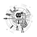 Stickman pushing cog tattoo design idea