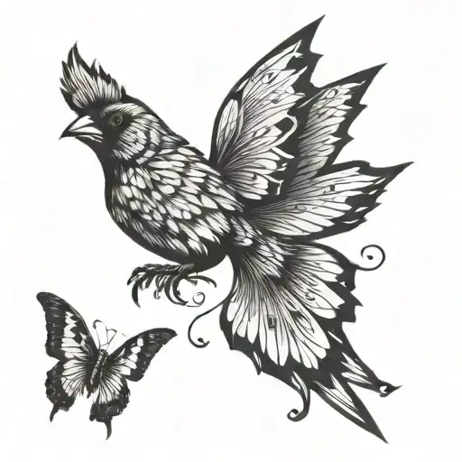 cardinal and butterfly flying together symbolizing tattoo design idea