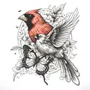 cardinal and butterfly flying together tattoo design idea