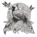 cardinal and butterfly flying together tattoo design idea