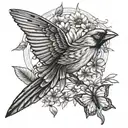 cardinal and butterfly flying together tattoo design idea