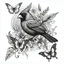 cardinal and butterfly flying together tattoo design idea