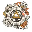 circle with 5 elements: ground, water, fire, wind, ether tattoo design idea