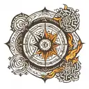 circle with 5 elements: ground, water, fire, wind, ether tattoo design idea